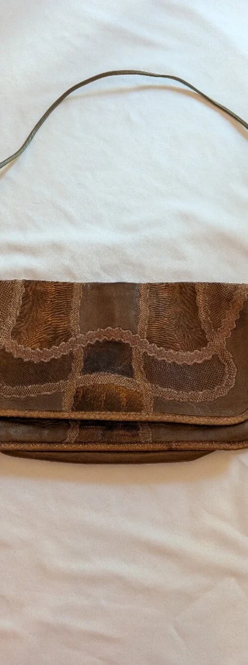 Vintage Carlos Falchi Brown Patchwork Leather Messenger Bag